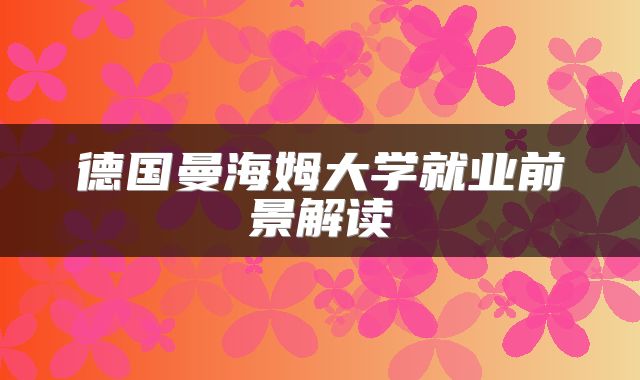 德国曼海姆大学就业前景解读