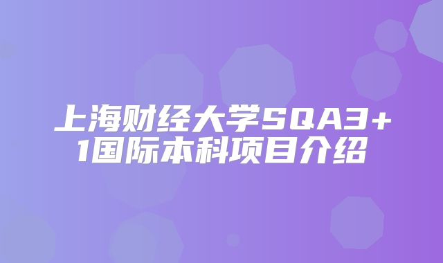上海财经大学SQA3+1国际本科项目介绍